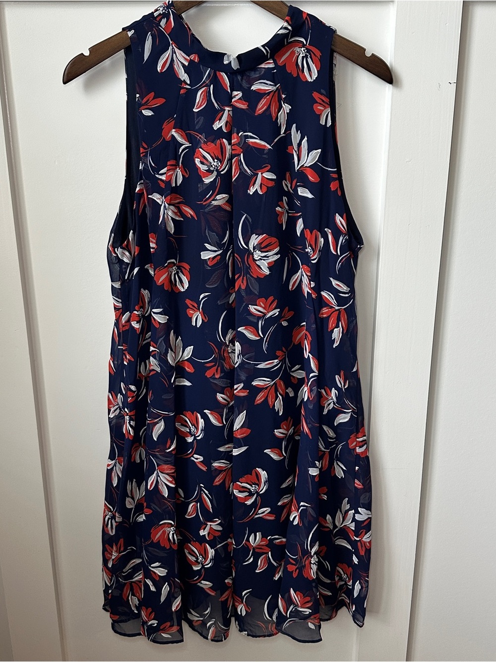 Navy Floral Sleeveless Swing Dress with orange & White Blooms